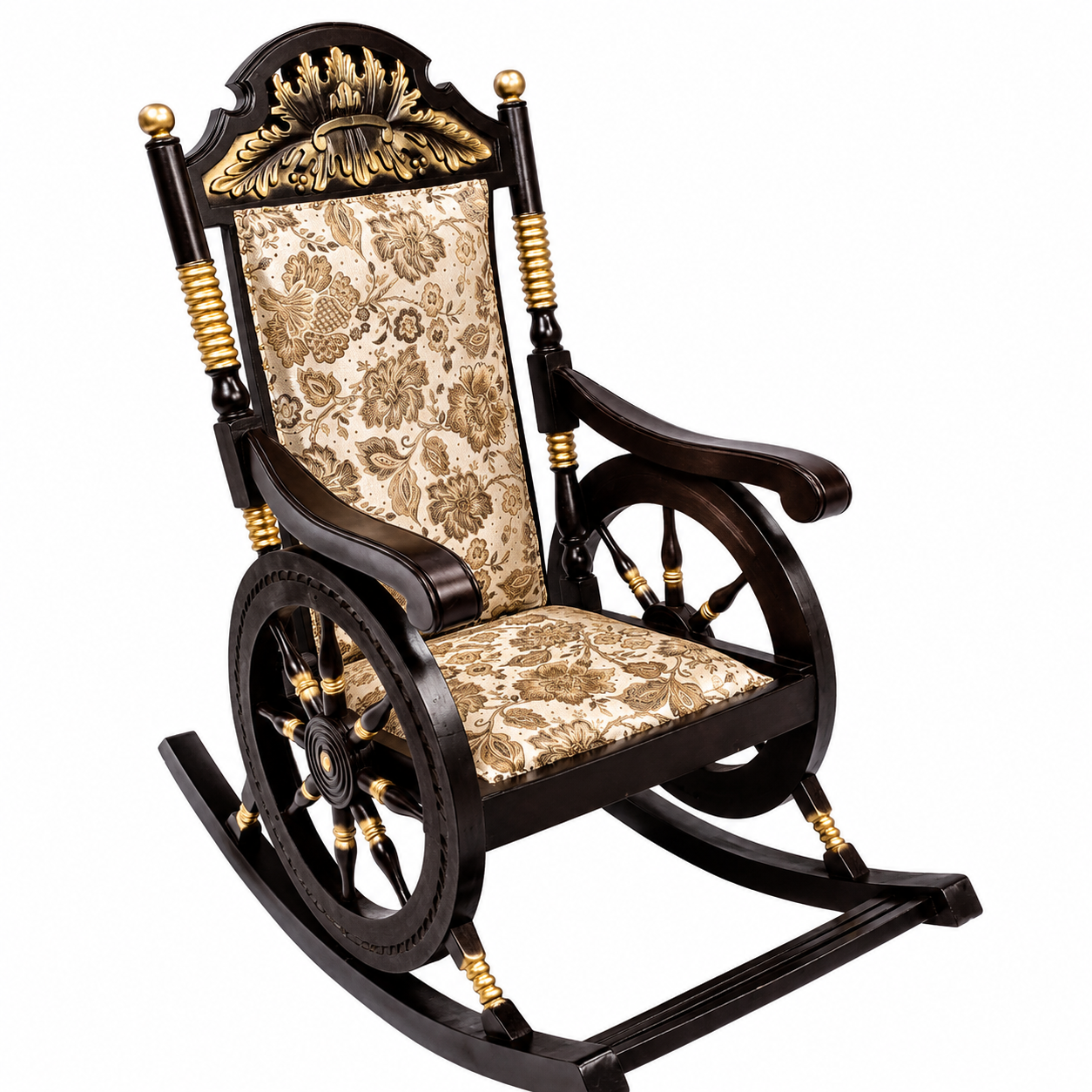 Luxury Royal Wooden Rocking Chair with Upholstered Seat